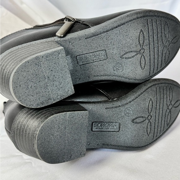 Sonoma Black Faux Leather Ankle Boots Zip Side Block Heel NWT Women’s - Picture 6 of 6